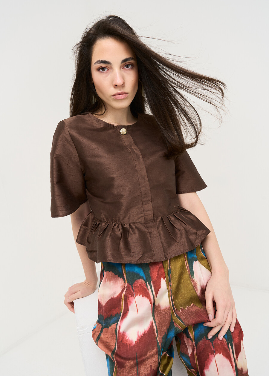 Calys shirt with jewel button MARRONE Woman , image number 1