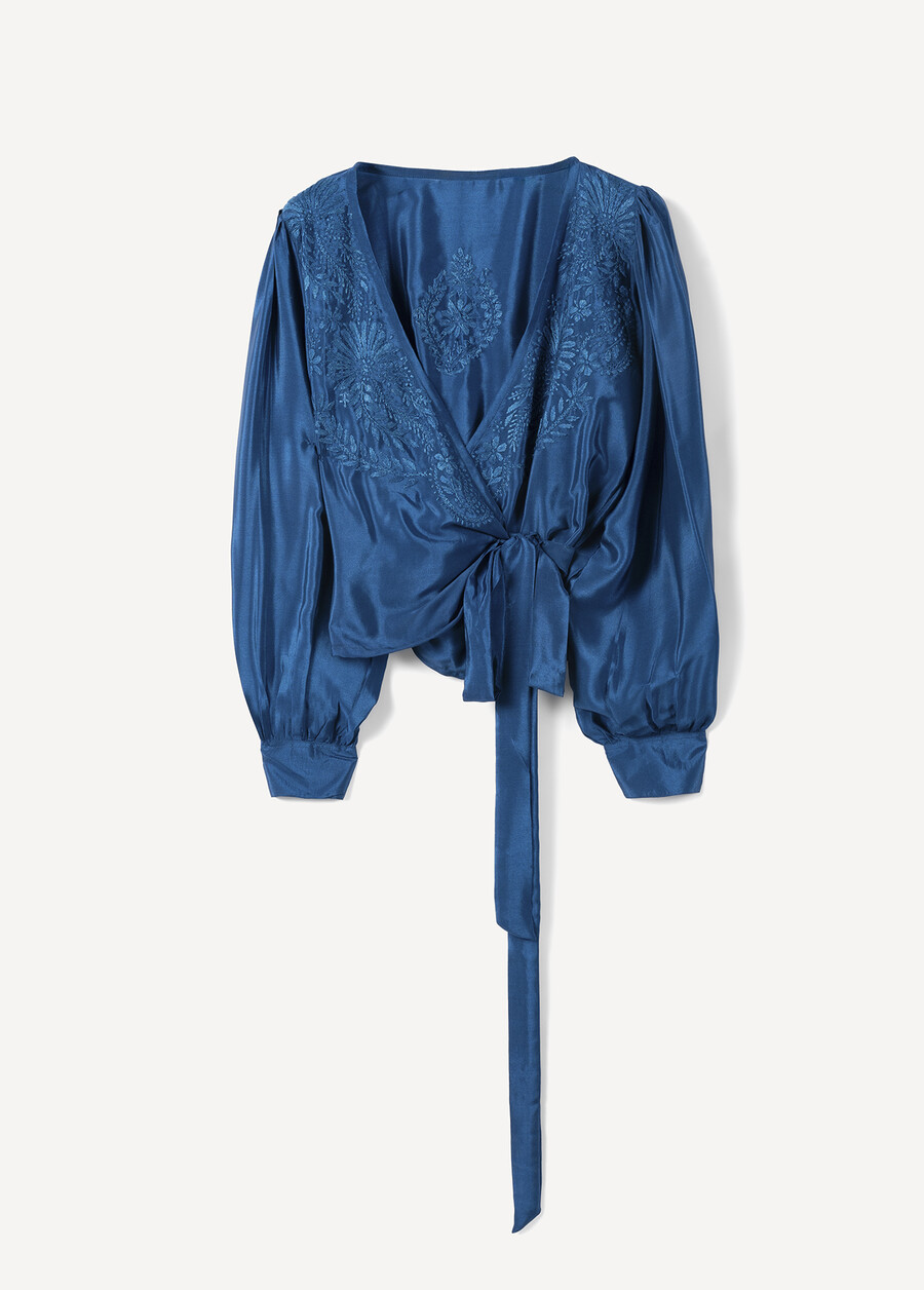 Blusa Baia Wrap Con Ricamo BLU OTTANIONERO BLACK Donna , immagine n. 5