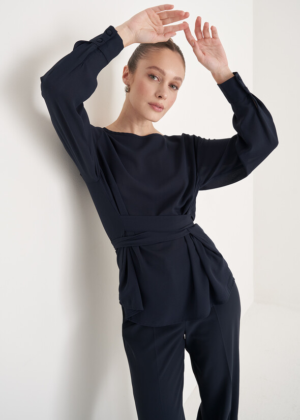 Blusa Boho in georgette BLUE OLTREMARE  Donna null