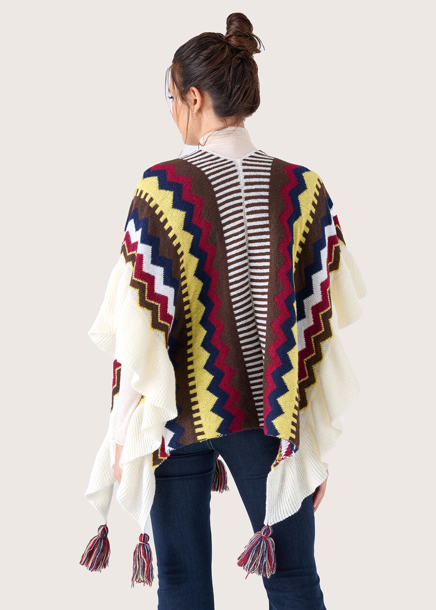 Malala cape with ethnic pattern BEIGE GESSO Woman , image number 4
