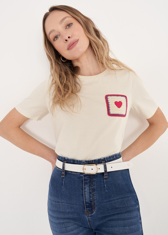 T-shirt Sveva In 100% Cotone Ricamato BIANCO BURRO Donna null