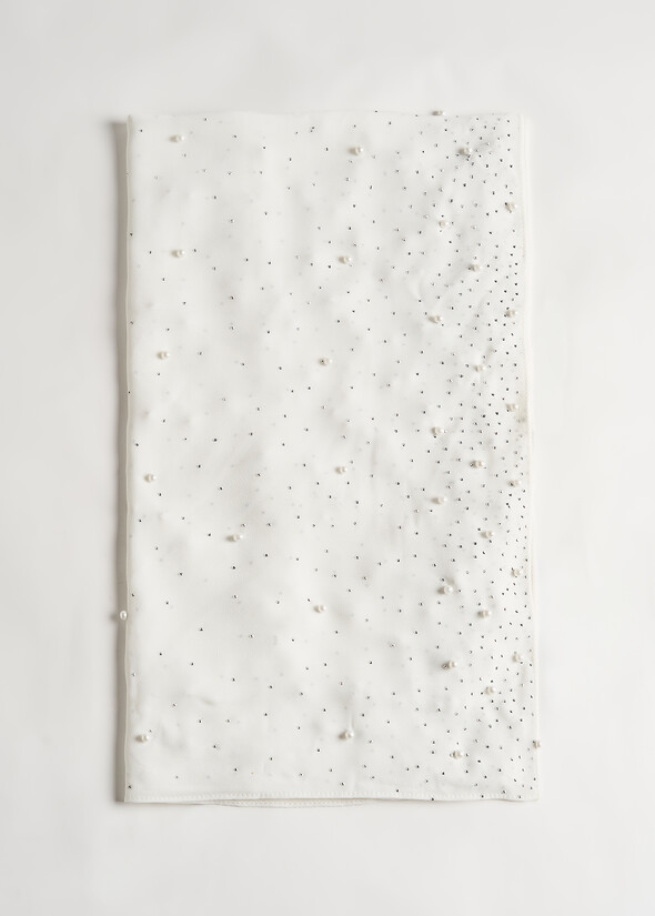 Stephany scarf with micro pearls BIANCO WHITE Woman null