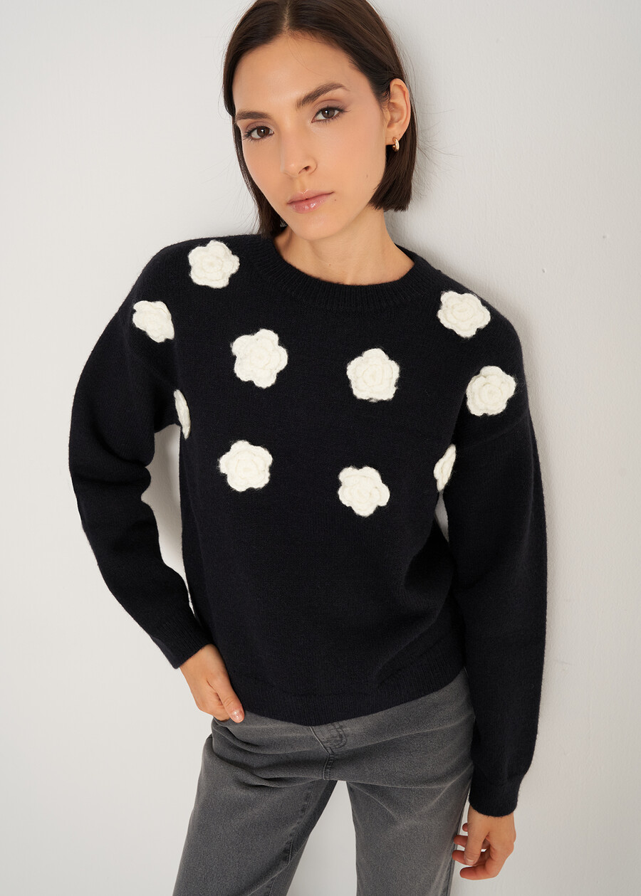 Marley sweater with 3D flowers NERO BLACK Woman , image number 1