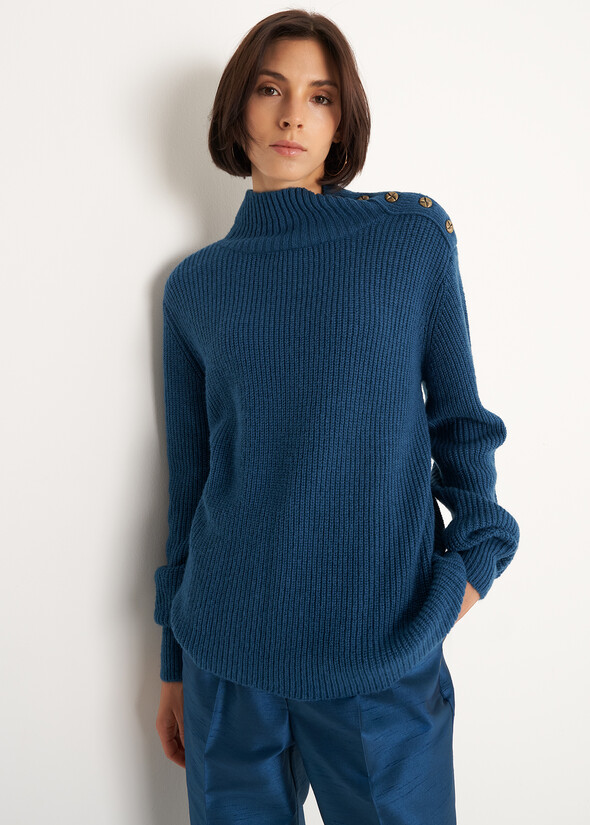 Maglione Miriam collo alto con bottoni Maglione Miriam collo alto con bottoni BLU LAGUNA Donna null