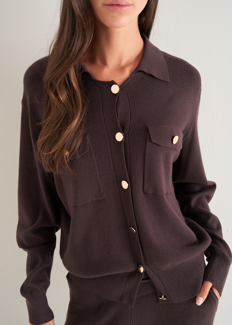 Cardigan Camilla con collo baby MARRONE CAFFEGRIGIO PERLA Donna , immagine n. 2