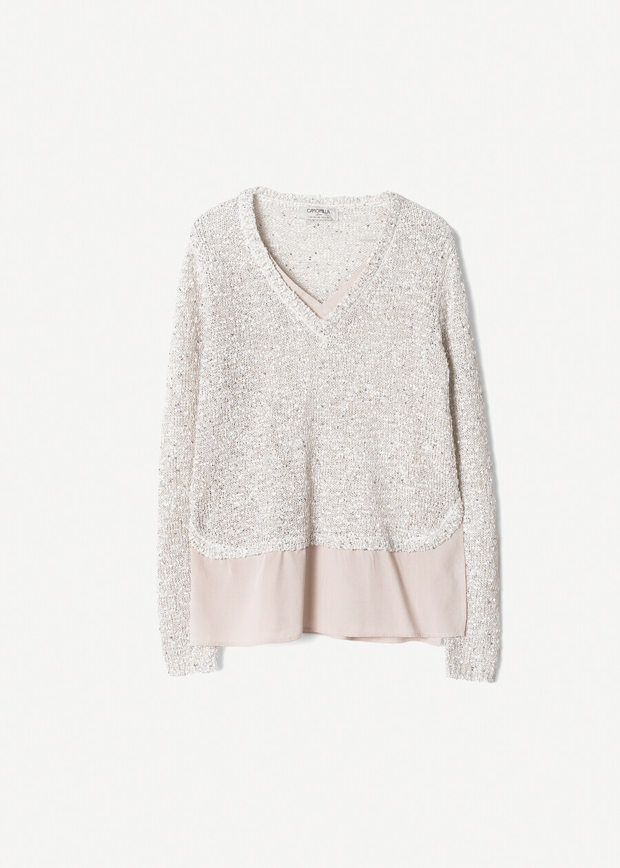 Maglia Met con rouche satin BEIGE SABBIA Donna , immagine n. 4