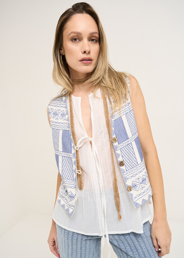 Gilet Gipsy ricamato cotone BEIGE LATTE Donna null