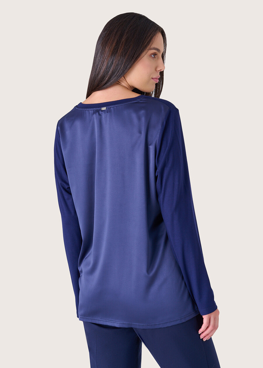 Suprise satin and viscose blouse BLUE DARK BLUE Woman , image number 3