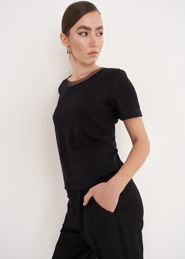 T-shirt Sierra Con Dettaglio Chiffon NERO BLACK Donna null