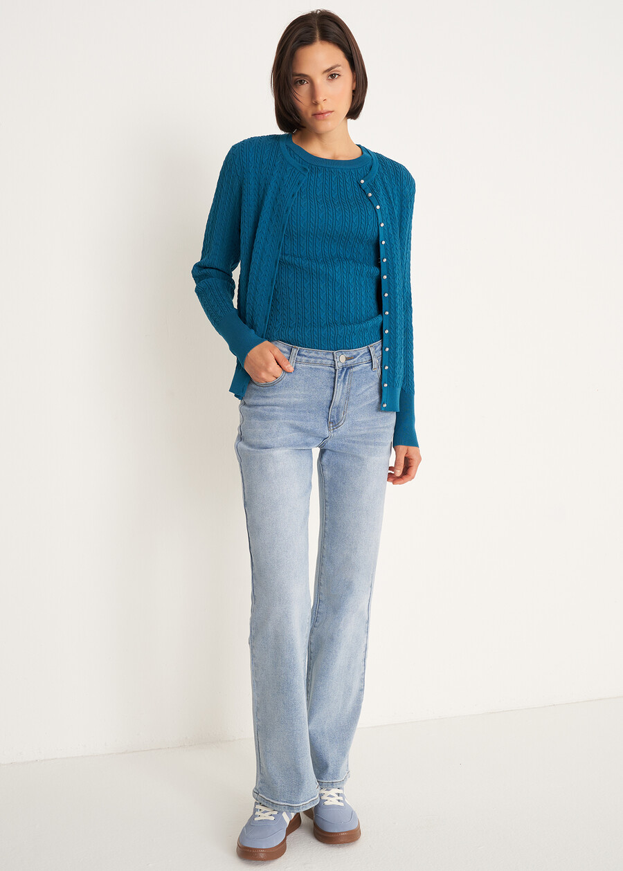 Carry braided knit cardigan with Swarovski buttons VERDE PAVONE Woman , image number 4