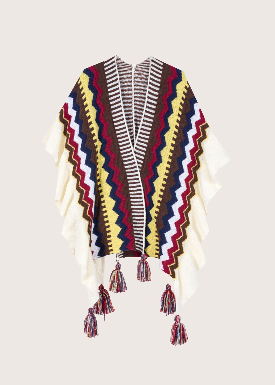Malala cape with ethnic pattern BEIGE GESSO Woman , image number 5