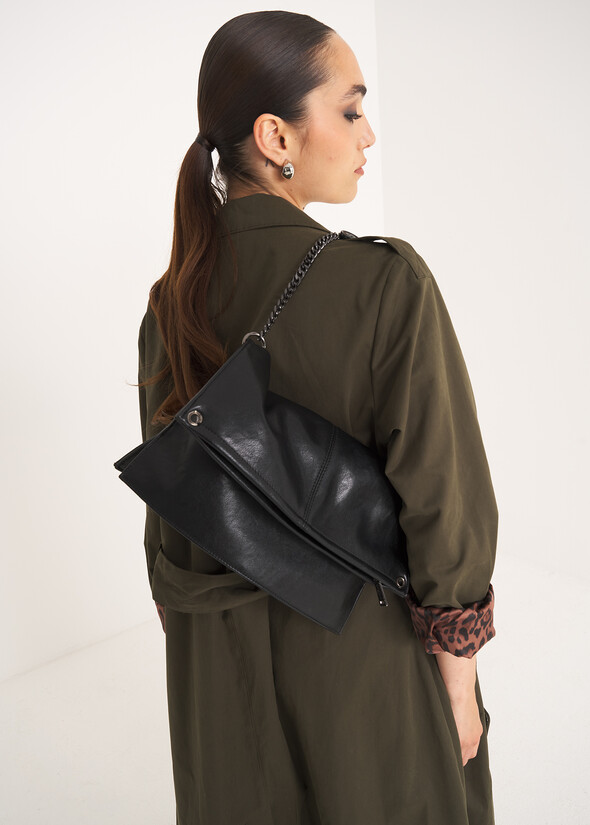 Blondie fold-over faux leather clutch NERO BLACK Woman null