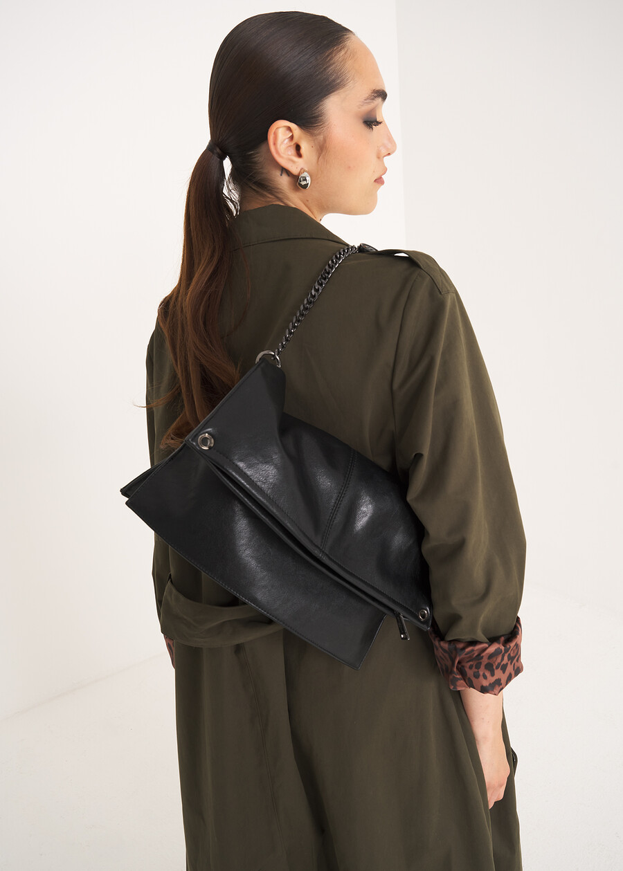 Blondie fold-over faux leather clutch NERO BLACKROSSO CHIANTI Woman , image number 1
