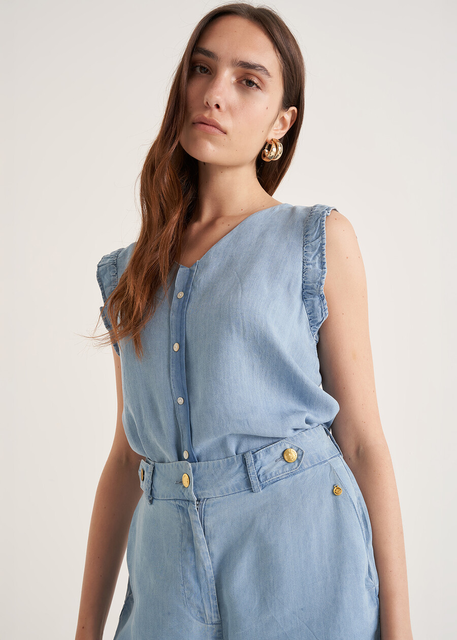 Top Tally in lyocell DENIM MEDIUM DENIM Donna , immagine n. 1