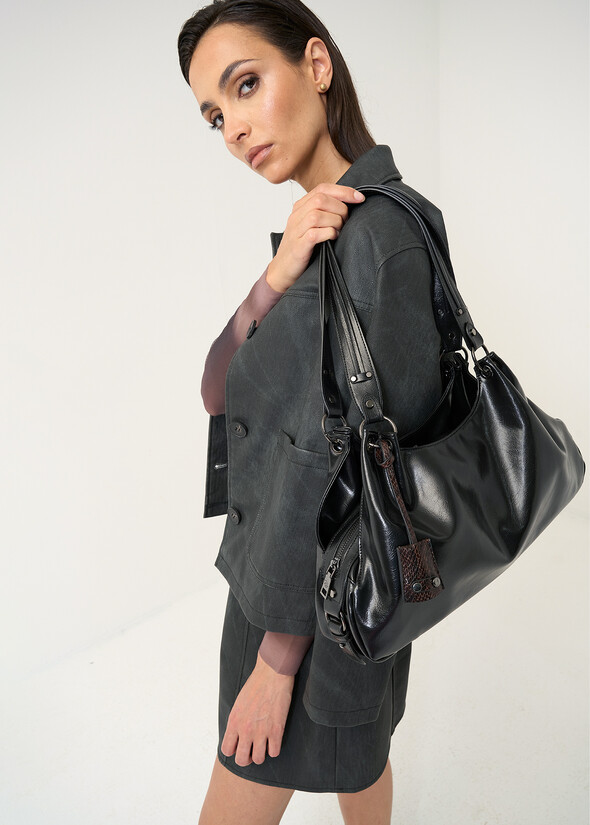 Bahia krinkle faux leather bag NERO Woman null