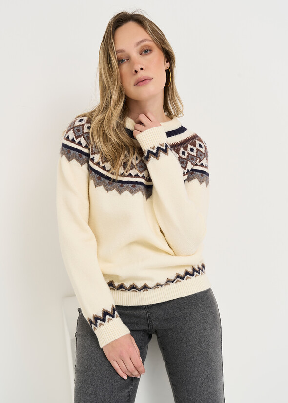 Miranda crewneck Norwegian pattern sweater BEIGE LATTE Woman null