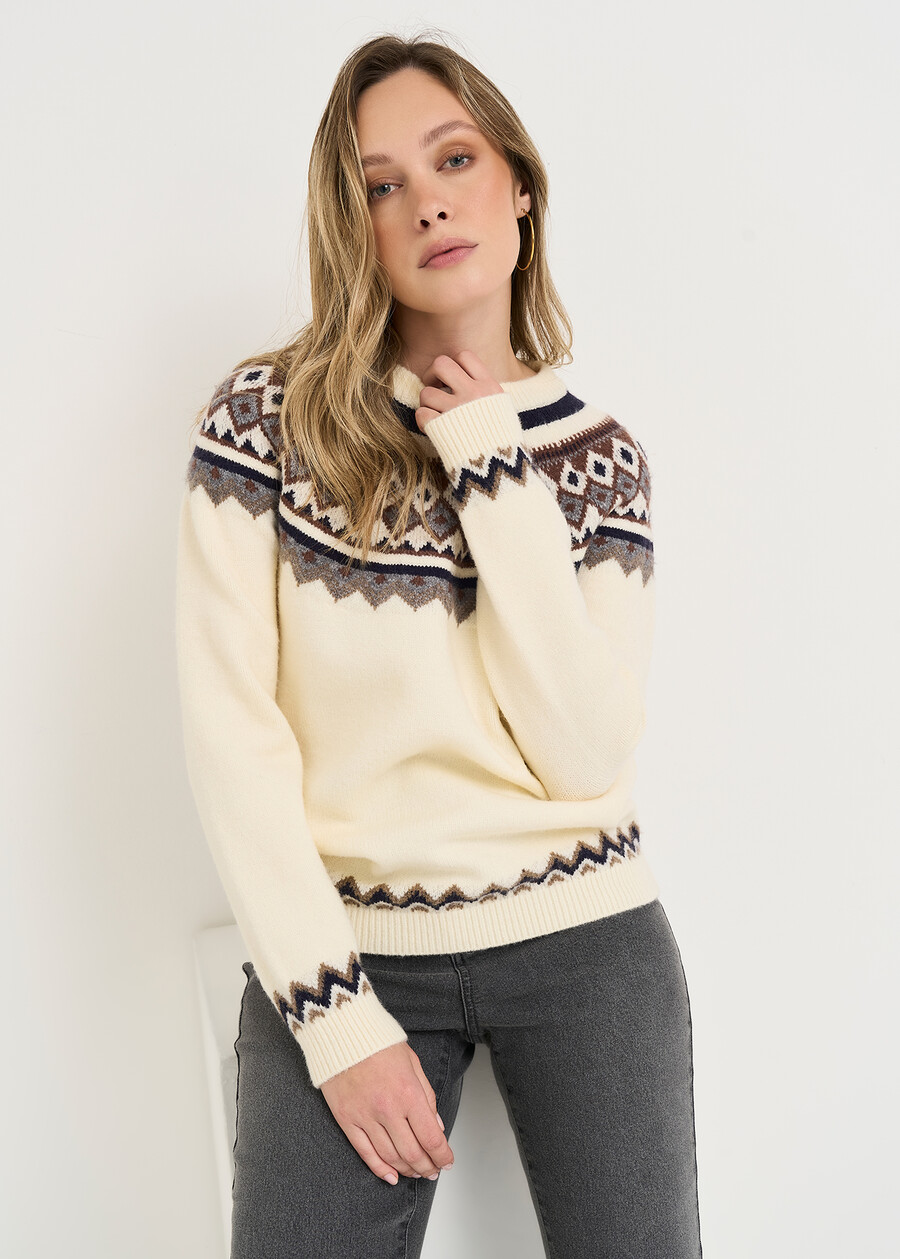 Miranda crewneck Norwegian pattern sweater BEIGE LATTE Woman , image number 1