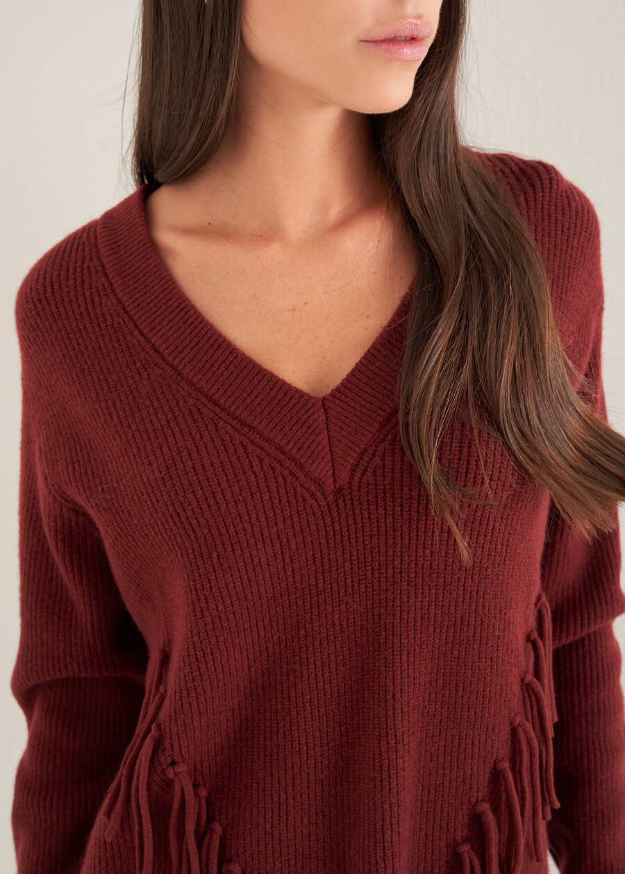 Marisa V-neck sweater with fringes ROSSO CHIANTI Woman , image number 2