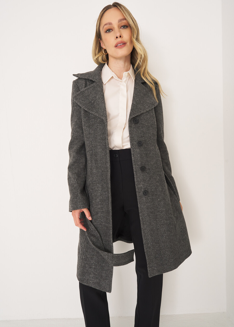 Cappotto Trench Coat-B in panno NERO BLACK Donna , immagine n. 3