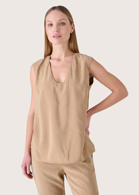 Carla cupro-effect fabric top BEIGE Woman null