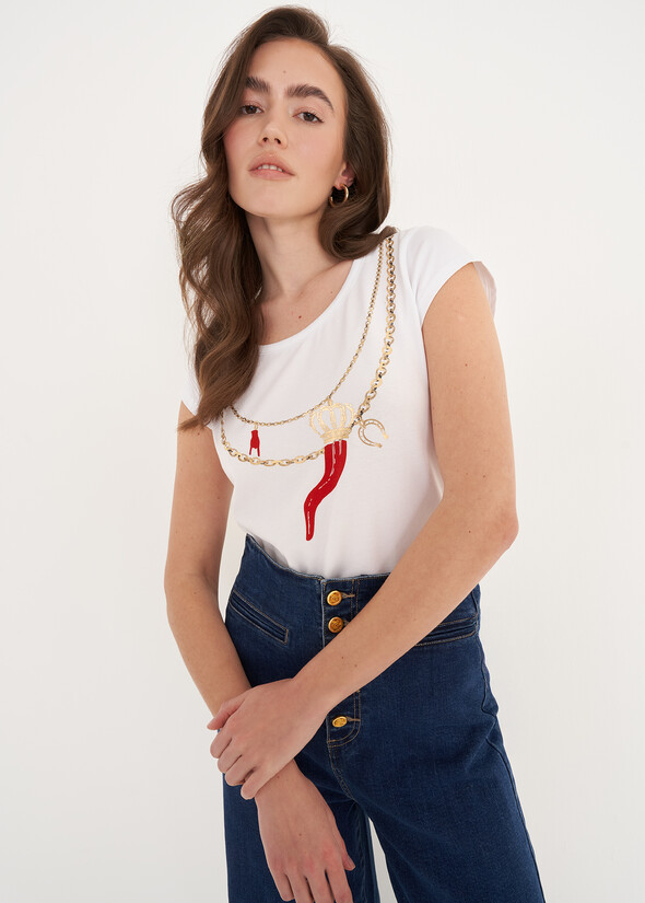 T-shirt Sunny con stampa corno BIANCO WHITE Donna null
