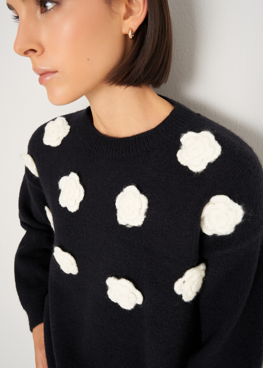 Marley sweater with 3D flowers NERO BLACK Woman , image number 2