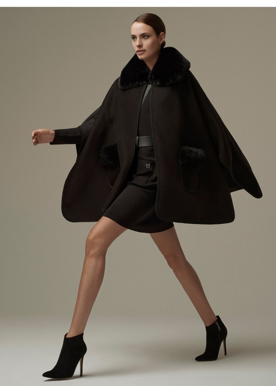 Mantella Mirta con collo in ecopelo NERO BLACKBEIGE GESSOBLUE COLONIAL Donna , immagine n. 1