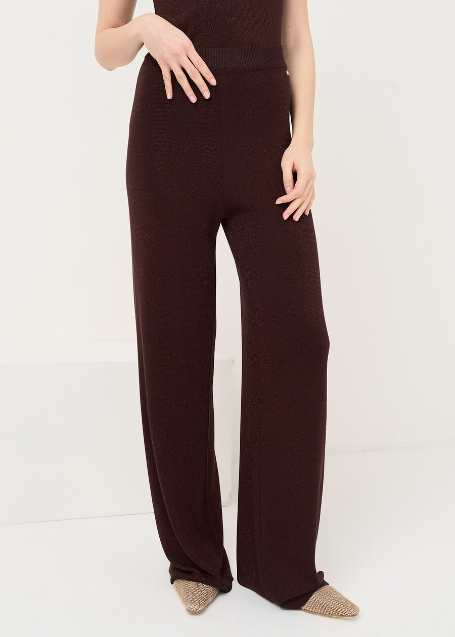 Pony wide lurex knit trousers MARRONE Woman , image number 3