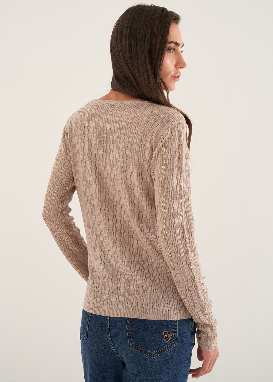 Maglia Maddie scollo a V con strass BEIGE ECRU Donna , immagine n. 3