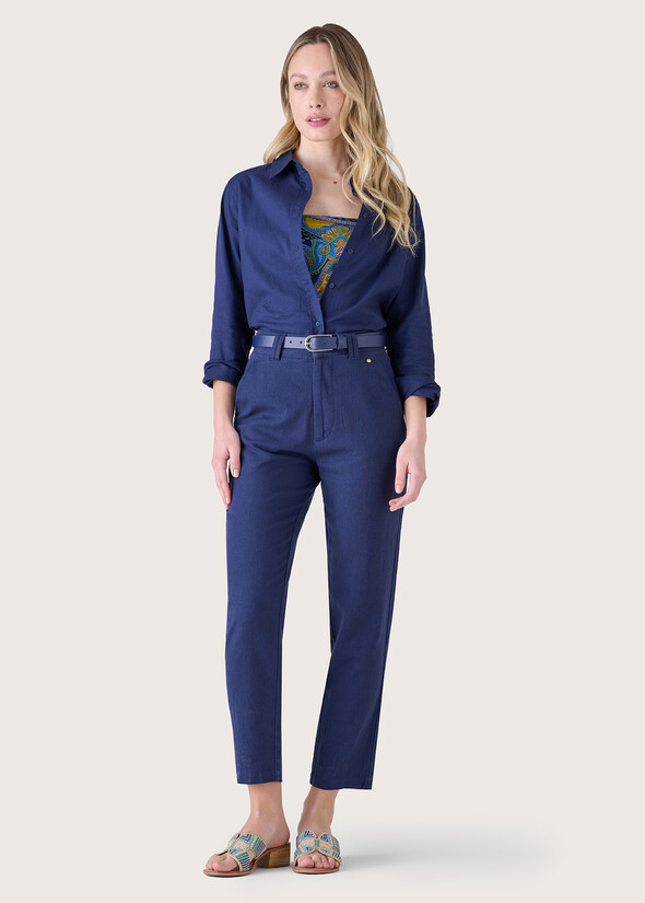 Pompei linen and cotton trousers BLUE OLTREMARE  Woman null