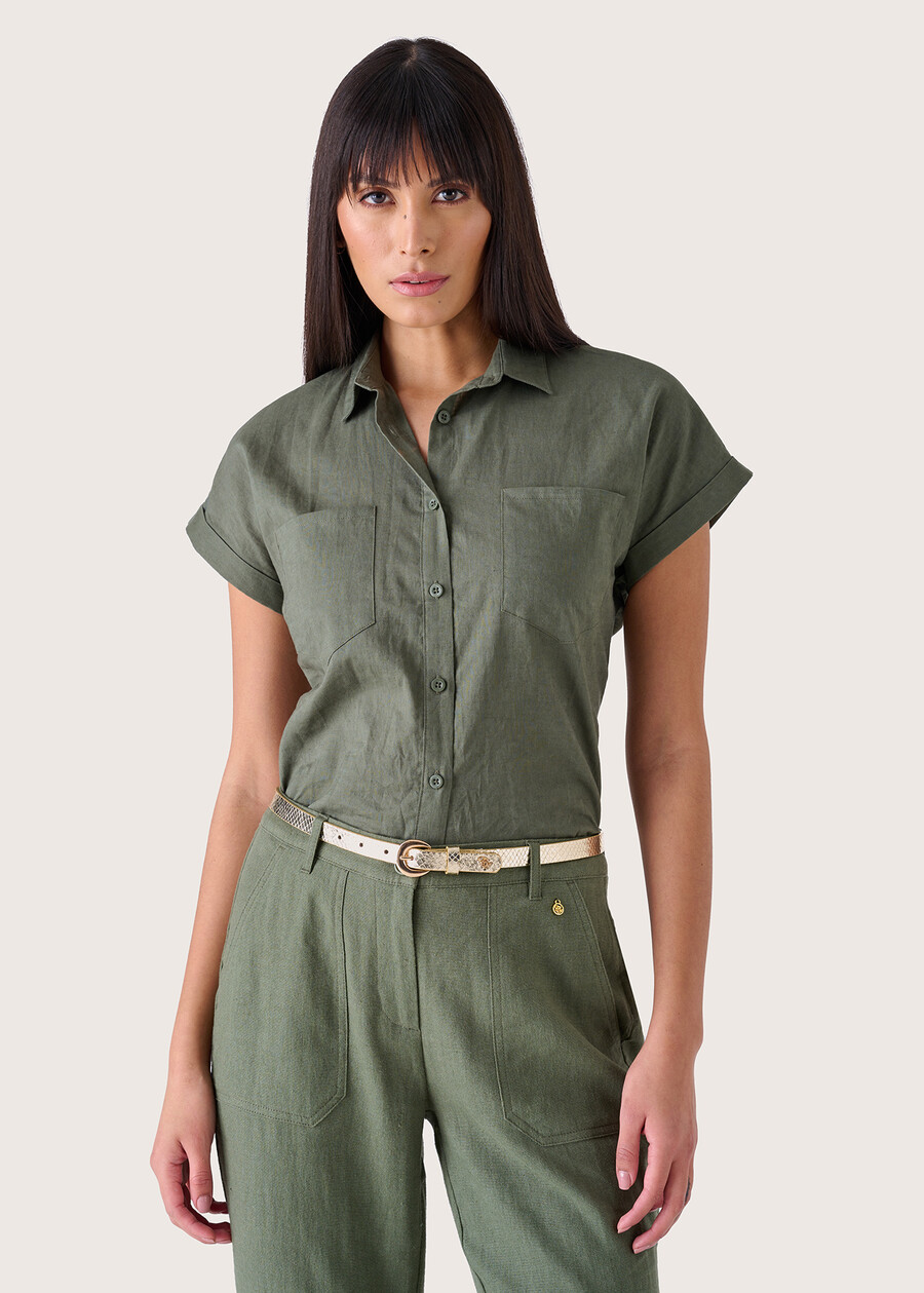 Caroline linen and cotton blend shirt VERDE TIMOBLU AVION Woman , image number 1