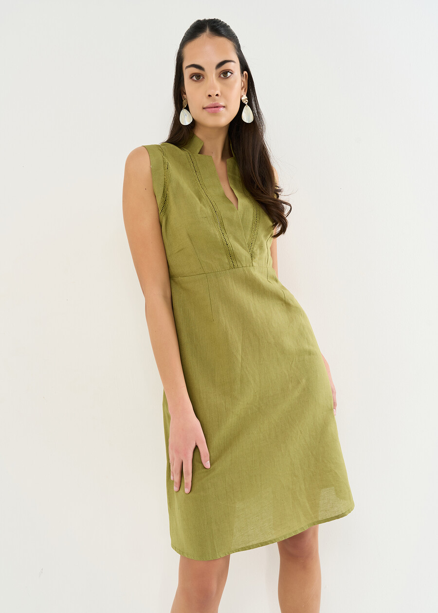 Aysha flared dress in linen and cotton VERDE Woman , image number 2