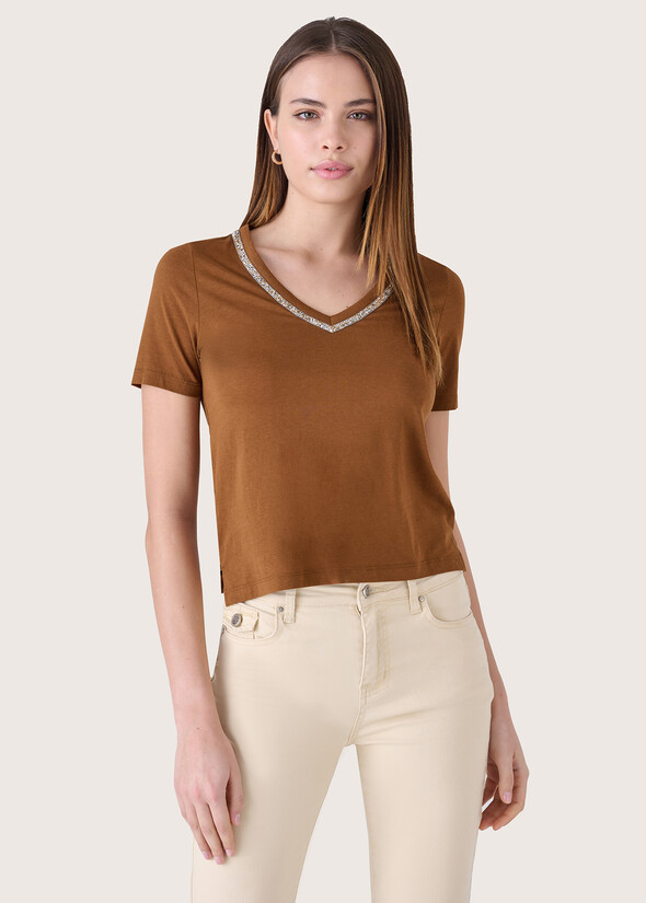 Sali t-shirt with strass MARRONE CARAMELLO Woman null