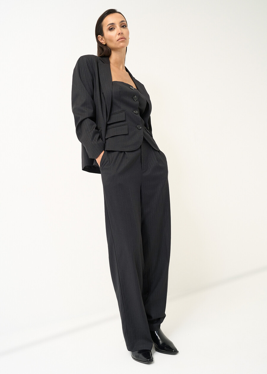 Pantalone Paggy gessato gamba ampia NERO BLACK Donna , immagine n. 1