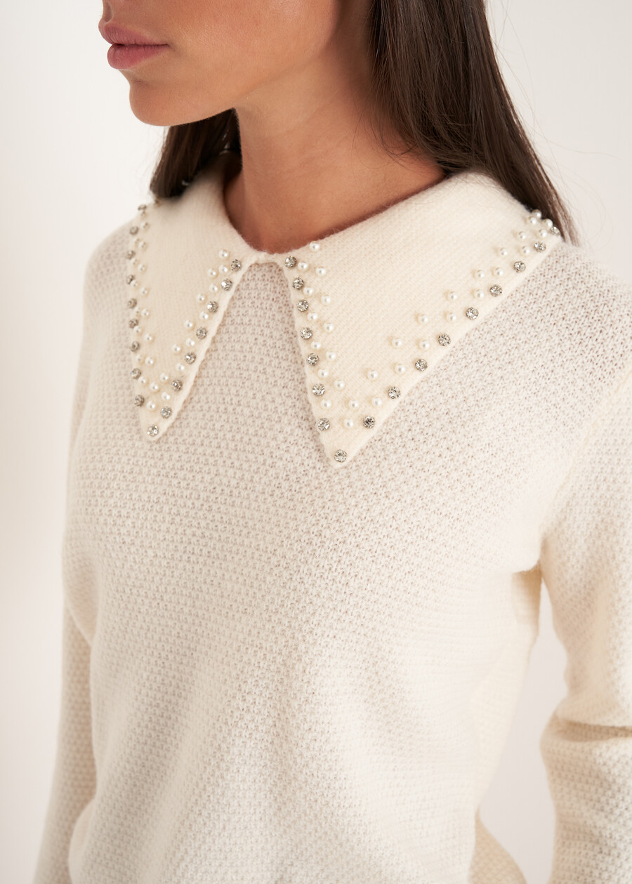 Marta mohair sweater with pearl neckline BIANCO BURRO Woman , image number 2