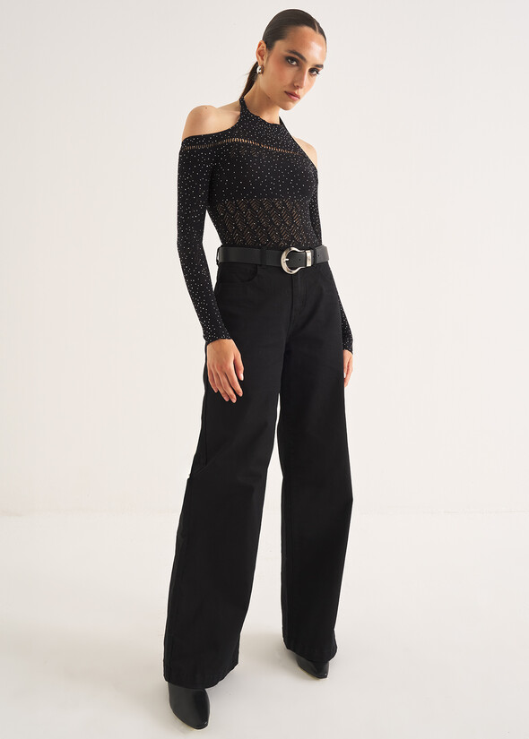 Pantaloni denim Daisy palazzo NERO BLACK Donna null