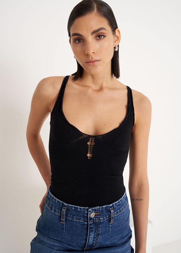 Top Thole in rete NERO BLACK Donna null