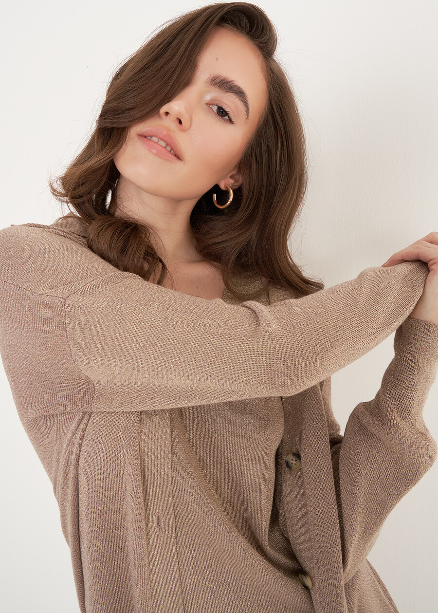 Cardigan Cliff In Maglia Lurex BEIGE SABBIA Donna , immagine n. 3