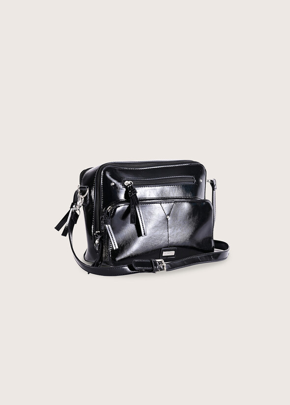 Tracolla Backle in ecopelle lucida NERO BLACK Donna null