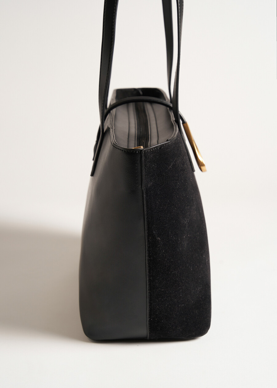 Shopping Betty in ecopelle e ecocamoscio NERO BLACKVIOLA PRUGNA Donna , immagine n. 3