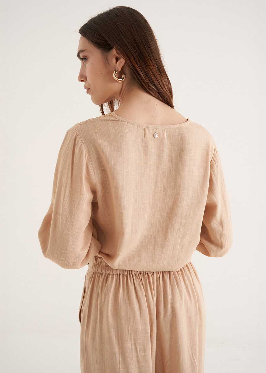 Blues viscose and linen blouse BEIGE DOESKIN VERDE ALGA Woman , image number 3
