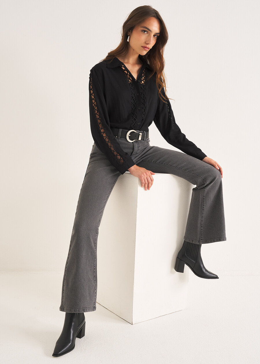 Classy cotton embroidered shirt NERO BLACK Woman , image number 4