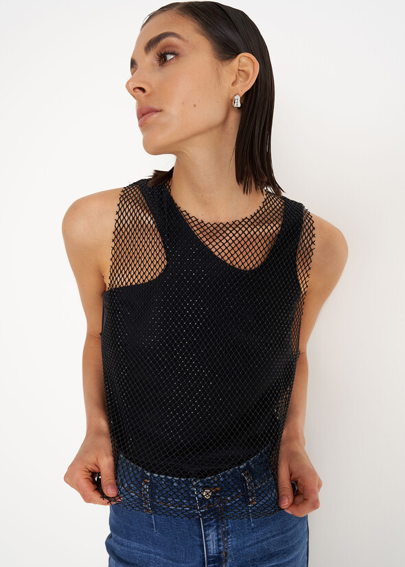 Top Tania in tessuto mesh NERO BLACK Donna null