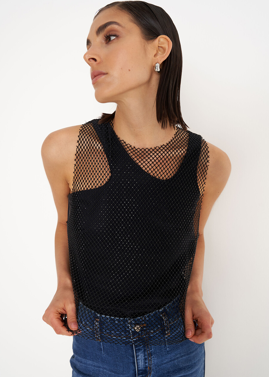 Top Tania in tessuto mesh ROSA NUDONERO BLACK Donna , immagine n. 1