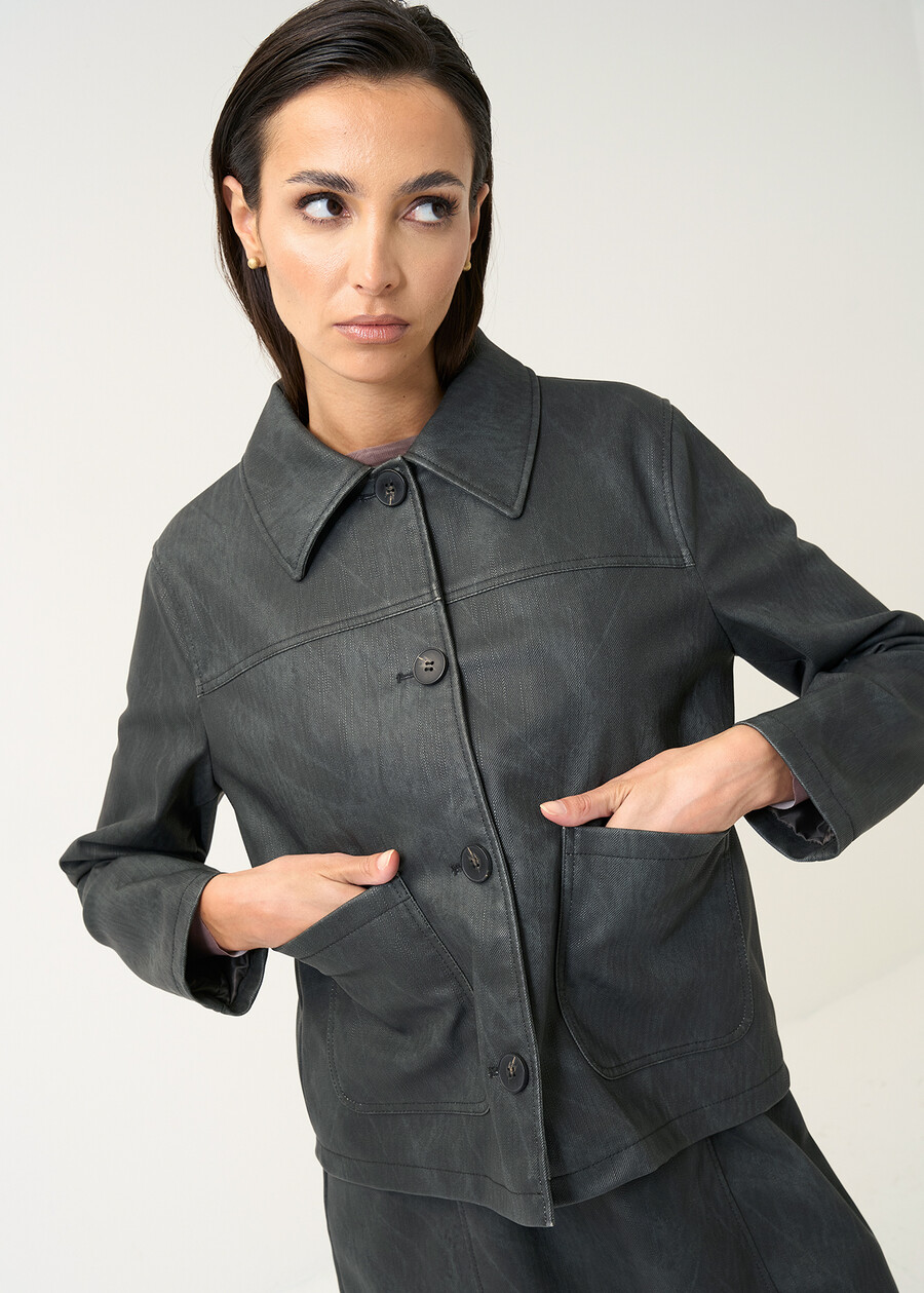 Gaya faux leather shirt jacket GRIGIO GREY Woman , image number 1