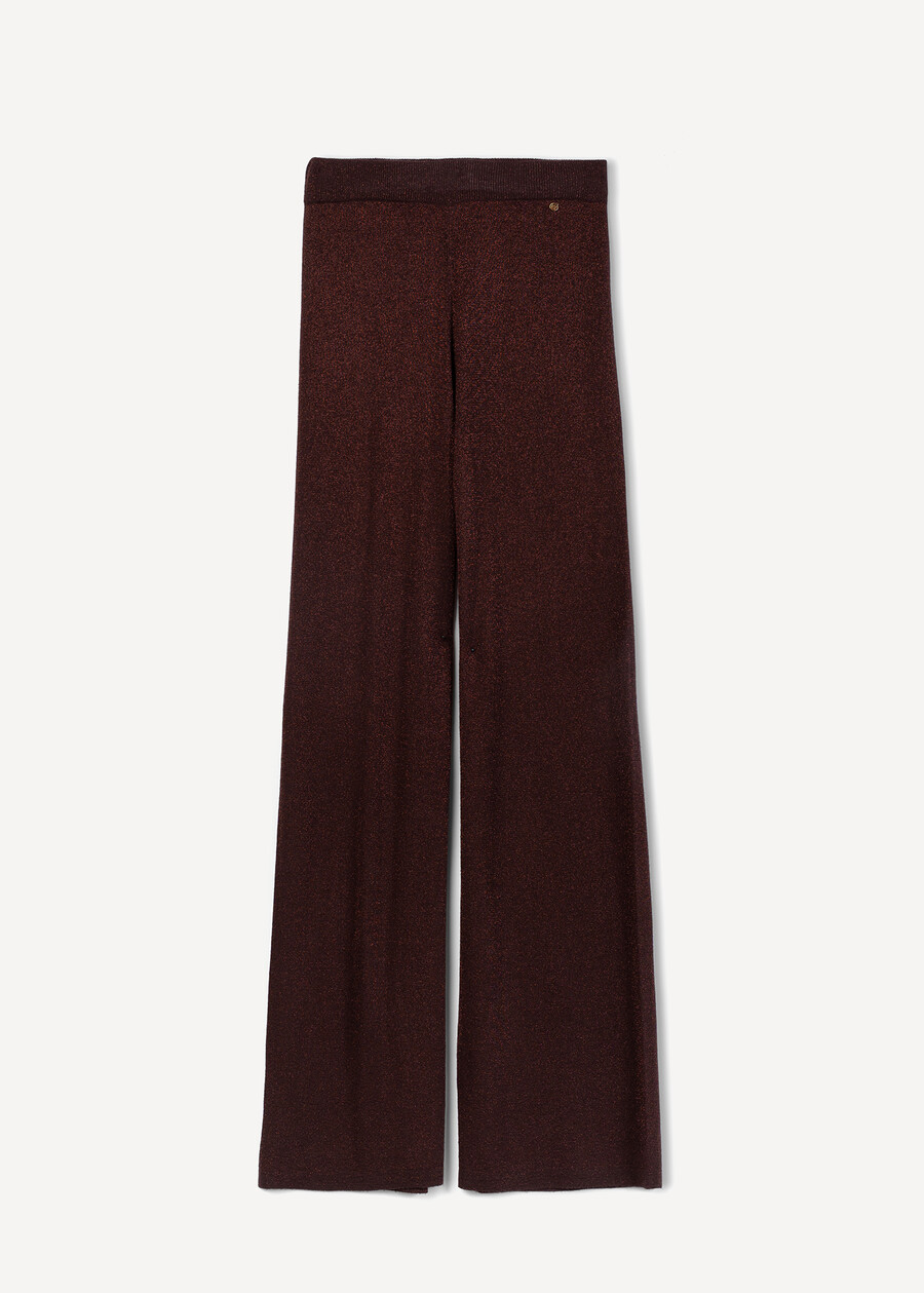 Pony wide lurex knit trousers MARRONE Woman , image number 6