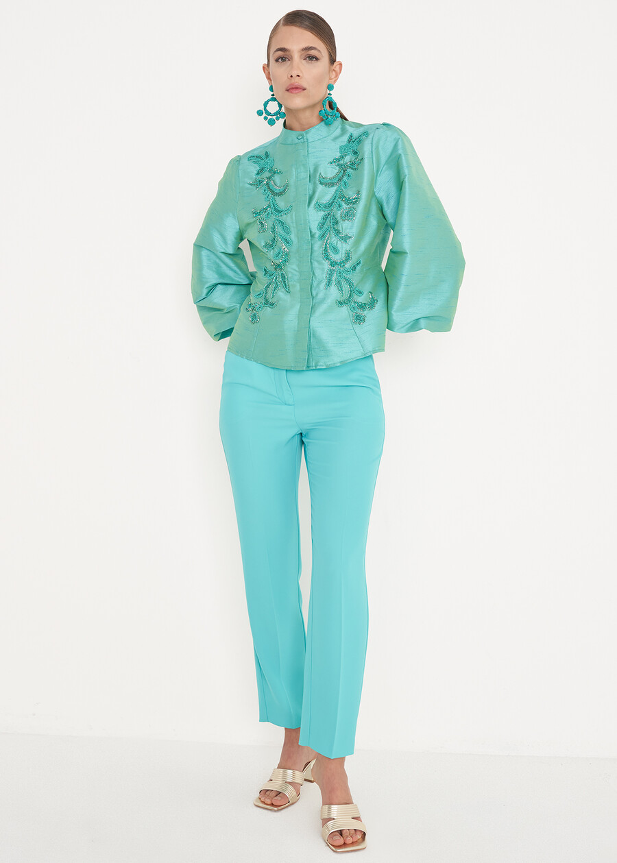 Clouds poly shantung shirt BLUE TURCHESE Woman , image number 4