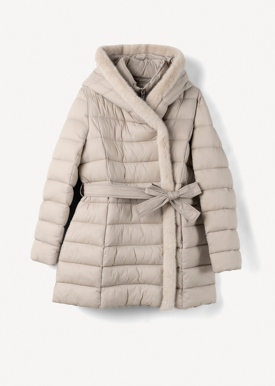 Portos long padded coat with belt NERO BLACKGRIGIO PERLA Woman , image number 6