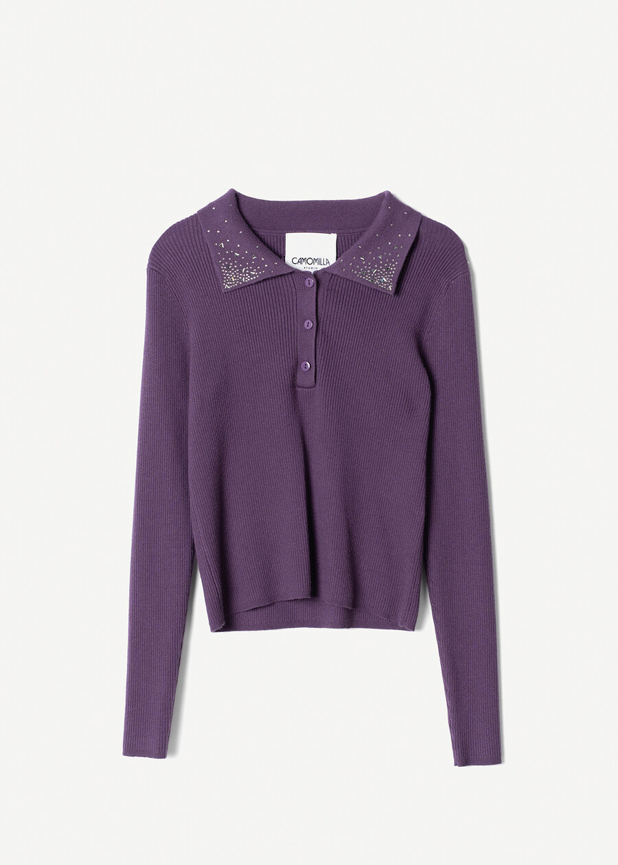 Mendy polo sweater with rhinestones VIOLA PURPLE Woman , image number 5