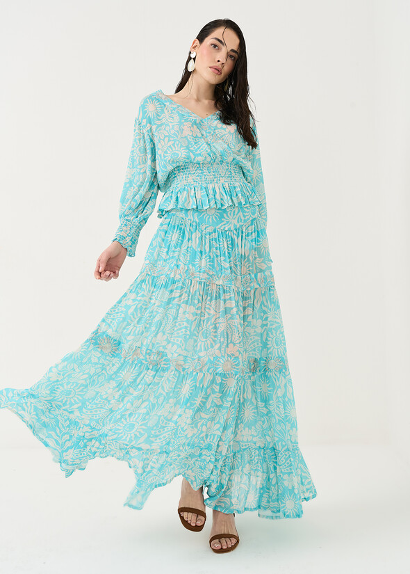 Garcia tiered long skirt AZZURO AZZURRO Woman null